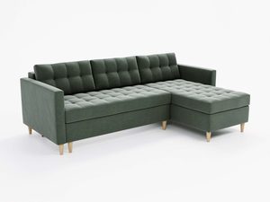 Miniaturka 29 - Narożnik nowoczesny zielony z szezlongiem i prostą konstrukcją