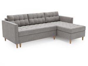 Miniaturka 6 - Szary narożnik tapicerowany z prostym designem i drewnianymi elementami