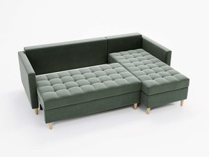 Miniaturka 31 - Sofa wypoczynkowa zielona z bokami i drewnianymi detalami w prostym stylu