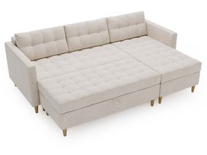 Miniaturka 12 - Tapicerowany narożnik beżowy z funkcją wypoczynku i eleganckim pikowaniem
