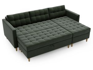 Miniaturka 13 - Zielony narożnik rozkładany z funkcją spania i drewnianymi nogami