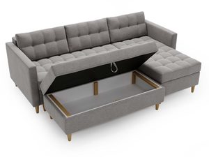 Miniaturka 18 - Narożnik jasnoszary z funkcją przechowywania oraz drewnianymi nogami w stylu nordic