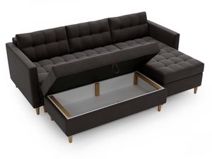 Miniaturka 19 - Narożnik tapicerowany grafitowy z funkcją schowka i drewnianymi nogami