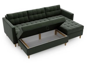 Miniaturka 17 - Zielony narożnik tapicerowany z funkcją otwierania i drewnianymi nogami