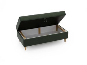 Miniaturka 25 - Zielony Podnóżek pikowany z funkcją schowka i drewnianymi nóżkami