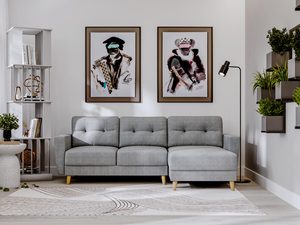 Miniaturka 42 - Sofa narożna z wysokimi poduchami w skandynawskim stylu