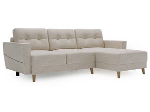 Miniaturka 6 - Beżowa narożna sofa w stylu klasycznym z drewnianymi nóżkami