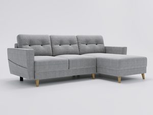 Miniaturka 36 - Jasnoszara sofa narożna z funkcją spania i pikowanym oparciem