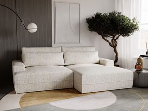 Miniaturka 15 - Beżowa sofa z miękkimi poduchami i prostą formą