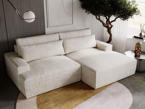 Miniaturka 13 - Beżowa sofa narożna z dywanem i okrągłą lampą