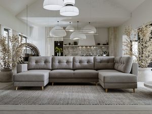 Miniaturka 28 - Jasnoszary narożnik z prostym designem i poduchami oparciowymi