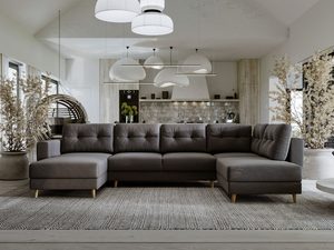 Miniaturka 27 - Brązowy narożnik z funkcją spania i dekoracyjnym oświetleniem w tle