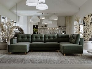Miniaturka 29 - Zielony narożnik z miękkim siedziskiem w stylowym wnętrzu