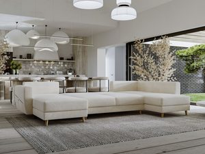 Miniaturka 26 - Jasnobeżowy narożnik w nowoczesnym salonie z funkcją spania