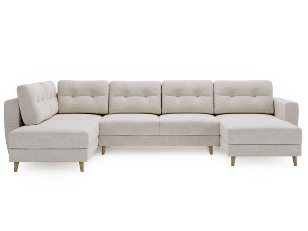 Beżowy narożnik z trzema segmentami i pikowaną tapicerką