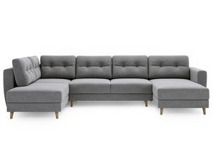 Miniaturka 2 - Szaro-beżowy narożnik z leżanką i prostym designem