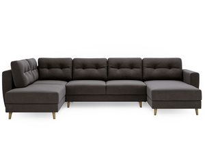 Miniaturka 1 - Brązowo-szary narożnik z modułem narożnym i szerokimi poduszkami