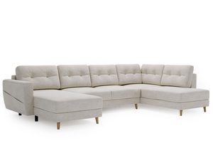 Miniaturka 4 - Beżowy narożnik z trzema sekcjami i złotymi nóżkami