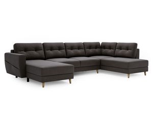 Miniaturka 5 - Brązowy narożnik w kształcie litery U z szezlongiem