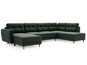 Miniaturka 7 - Zielony narożnik z głębokim siedziskiem i dekoracyjnymi poduchami