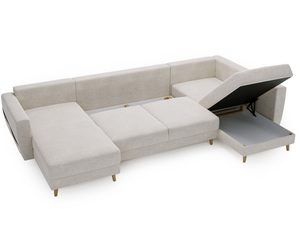 Miniaturka 20 - Kremowy narożnik z podnoszonymi podłokietnikami