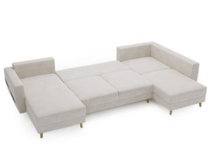 Miniaturka 16 - Jasnobeżowy narożnik z podnoszonym zagłówkiem