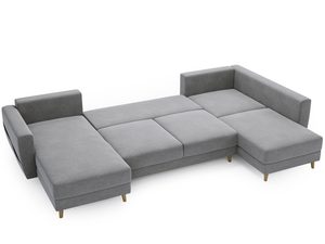 Miniaturka 18 - Szary narożnik z funkcją spania i pikowanym siedziskiem