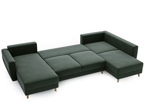 Miniaturka 19 - Zielony narożnik modułowy z szerokim szezlongiem