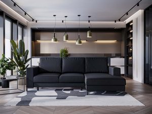 Miniaturka 40 - Czarny narożnik w nowoczesnej aranżacji salonowej
