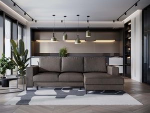 Miniaturka 38 - Tapicerowany narożnik w odcieniu taupe w nowoczesnym wnętrzu