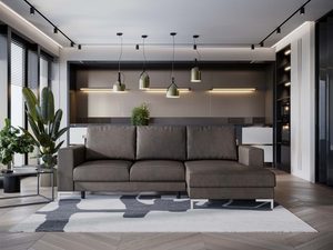 Miniaturka 37 - Brązowy narożnik w eleganckim salonie z dekoracyjnym oświetleniem