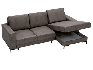 Miniaturka 24 - Brązowy narożnik z boczną półką i nowoczesną tapicerką