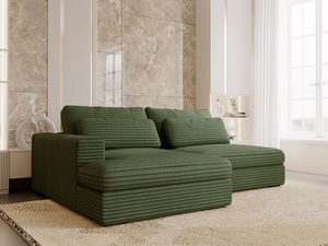 Miniaturka 45 - Zielona sofa z ryflowaną tapicerką i siedziskiem w stylu skandynawskim