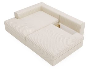 Miniaturka 31 - Kremowy narożnik tapicerowany o prostych liniach, styl skandynawski