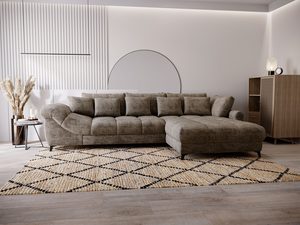 Miniaturka 34 - Brązowy narożnik z miękką tapicerką i szezlongiem w stylu loftowym