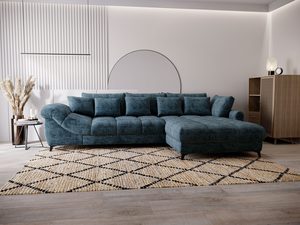 Miniaturka 35 - Turkusowy narożnik z funkcją wypoczynku i poduszkami w przestronnym wnętrzu