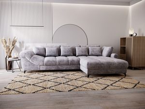 Miniaturka 36 - Szary narożnik tapicerowany z pikowaniem w nowoczesnej aranżacji salonu