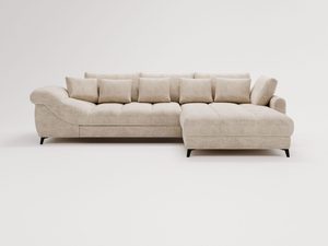 Miniaturka 24 - Beżowy narożnik tapicerowany z poduszkami i funkcją relaksu