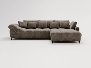 Miniaturka 25 - Brązowy narożnik z tkaniny z szerokim modułem wypoczynkowym