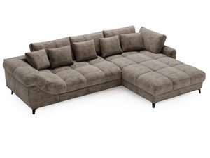 Miniaturka 9 - Brązowy narożnik z funkcją relaksu i poduszkami w układzie L