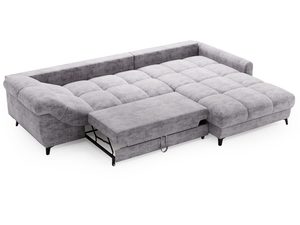 Miniaturka 15 - Szary narożnik rozłożony z funkcją spania i tapicerowanym siedziskiem