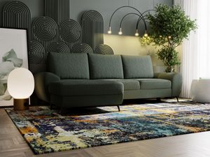 Miniaturka 31 - Zielony narożnik z wysokimi poduchami w nowoczesnej aranżacji