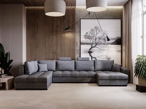 Miniaturka 36 - Narożnik popielaty z nowoczesnym pikowaniem i dużym siedziskiem