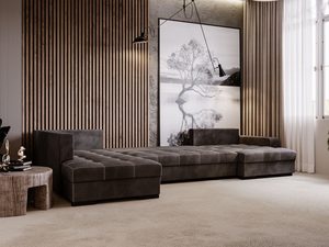 Miniaturka 38 - Narożnik ciemnobrązowy z funkcją relaksu i nowoczesnym układem