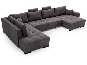 Miniaturka 9 - Brązowy narożnik z poduchami i eleganckim pikowaniem