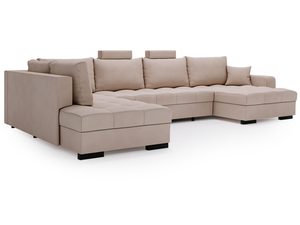 Miniaturka 4 - Beżowy narożnik z funkcją wypoczynku i wyraźnym pikowaniem