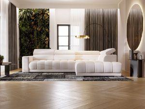 Miniaturka 24 - Biała sofa modułowa z pikowanym siedziskiem