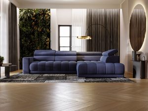 Miniaturka 28 - Granatowy narożnik z dekoracyjnymi poduszkami