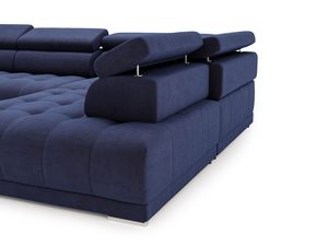 Miniaturka 19 - Narożnik granatowy z welurowym wykończeniem i podnoszonym zagłówkiem