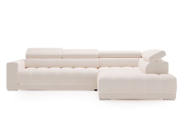 Beżowy narożnik z funkcją spania i miękkim wykończeniem